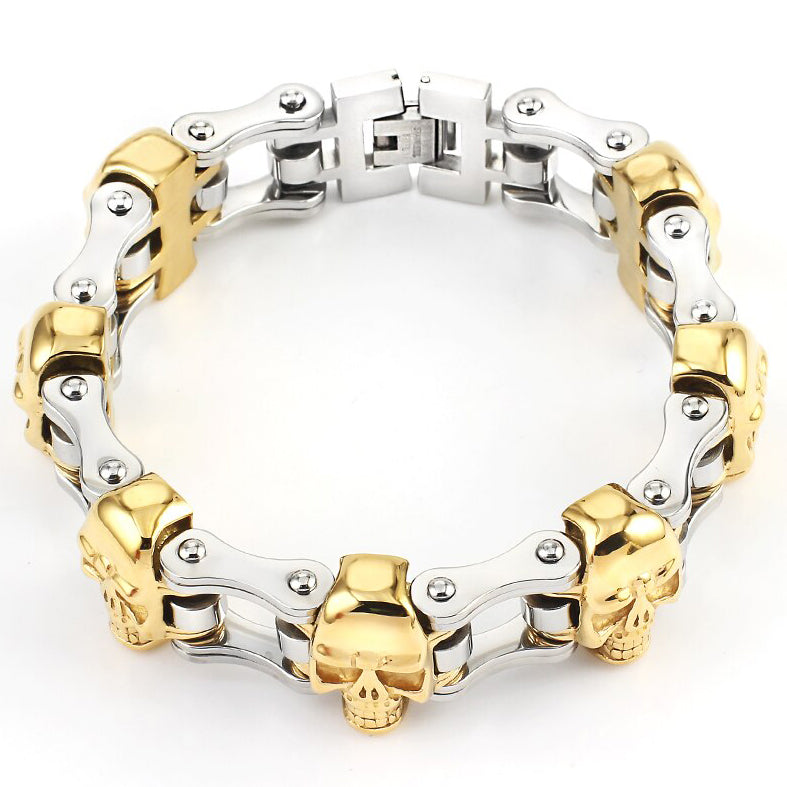 Bracelet Crâne Chaine Moto (Acier)