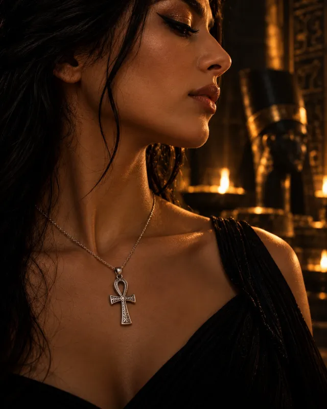 Pendentif croix égyptienne Ankh porté