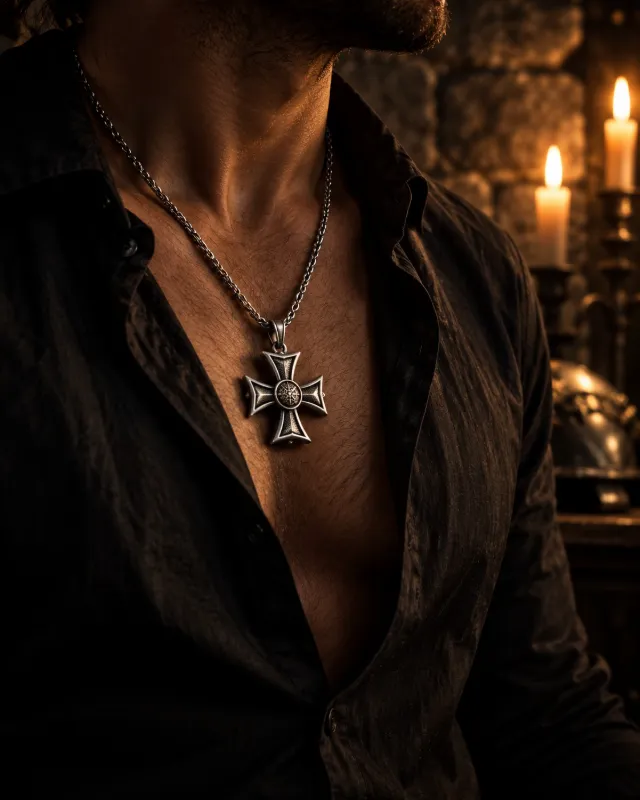 Pendentif croix templière porté