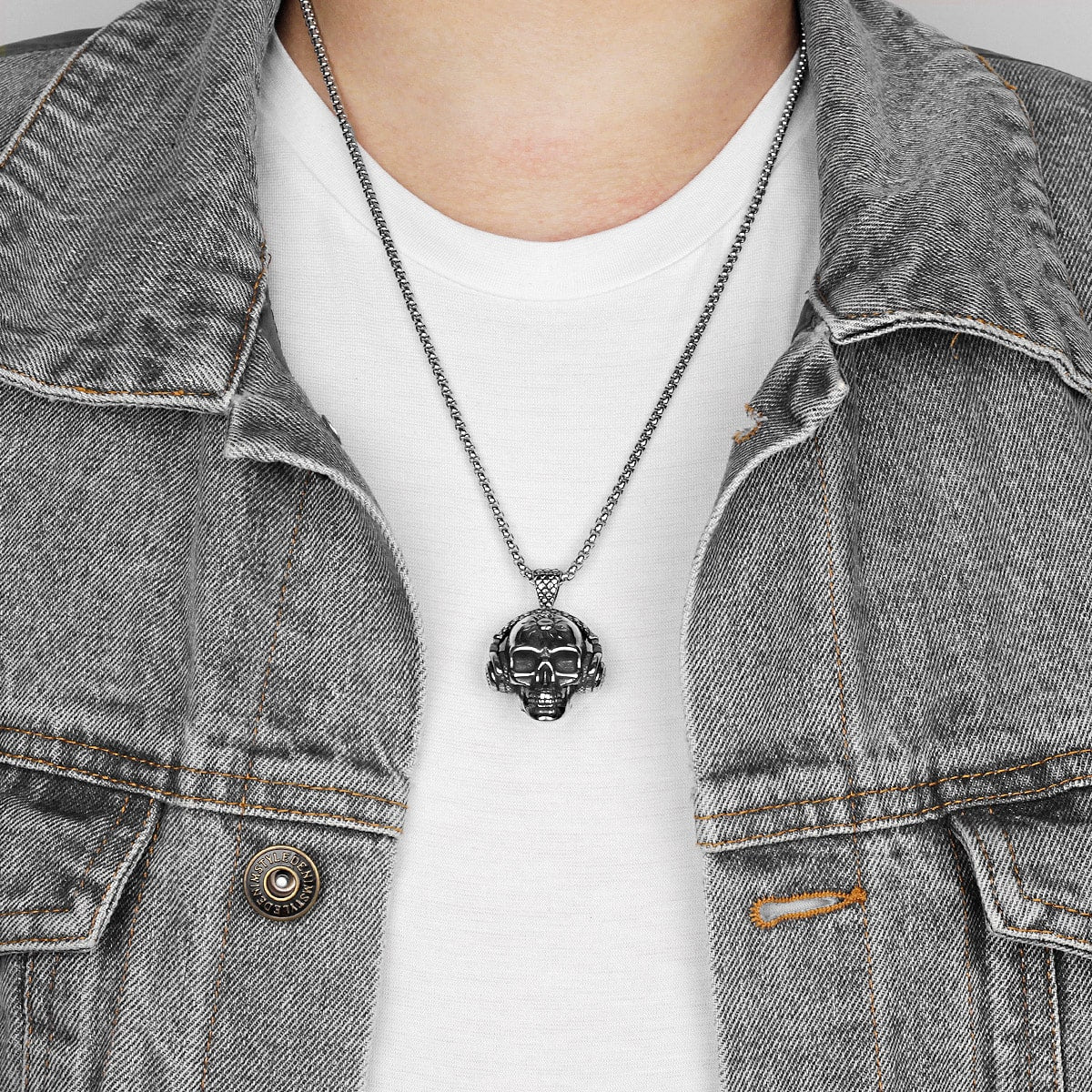 Pendentif Tête De Mort Avec Casque (Acier Inoxydable)